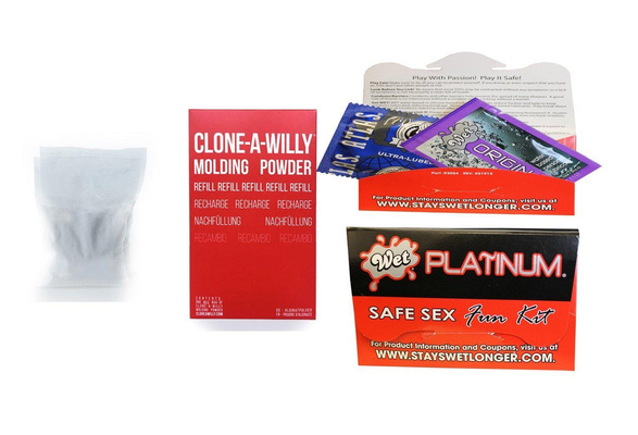 Bundle package 1 Clone-A-Willy Molding Powder W/O Vibe AND 1 Wet Safe Sex  Kit with Platinum Silicone Lubricant