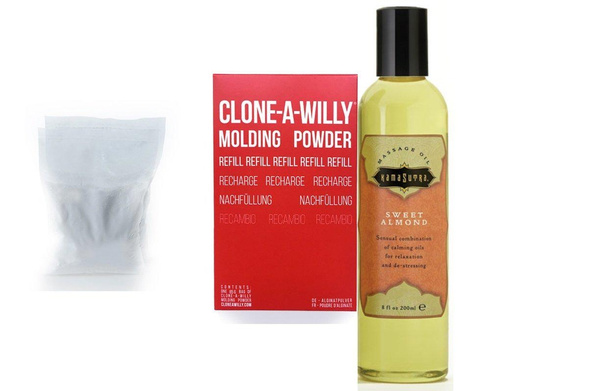 Gift Set of Clone-A-Willy Molding Powder W/O Vibe And Kama Sutra Massage  Oil (8oz Sweet Almond)