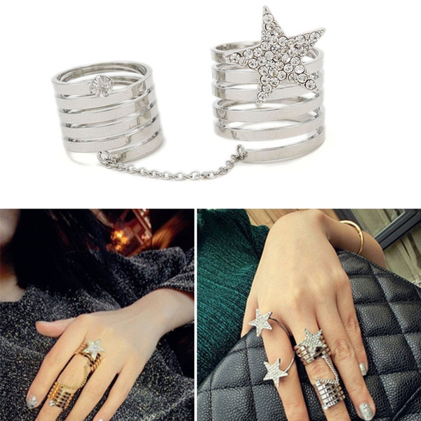 Ring Jewellery Charm Double Finger Ring Crystal Star Ring Knuckle Finger Rings 