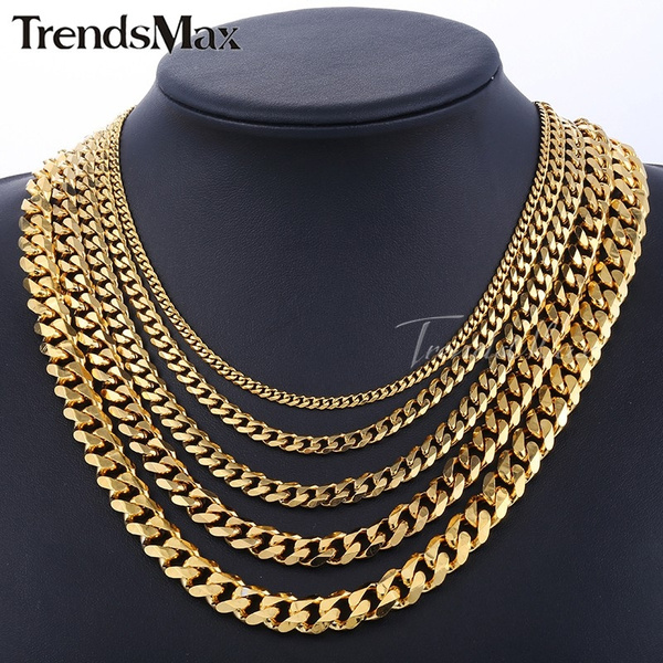 Trendsmax Mens Stainless Steel Necklace Curb Cuban Chain Gold Tone ...