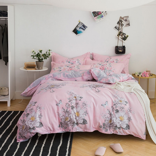 Pure Cotton Bedding Sets King Queen Pink Duvet Cover Set Bed Comfort No Pilling Contain 1 Quilt 2 Pillowcase Dp15 Wish Pure Cotton Bedding Sets King Queen, Cotton Bedding Sets King