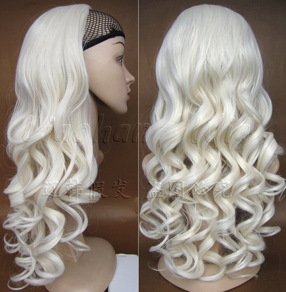 Fashion Platinum Blonde Wig Fall 3 4 Half Wig Curly Wig Long Blonde Hair Fall 60