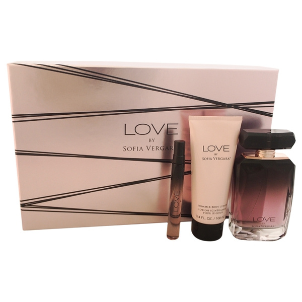 Love by Sofia Vergara for Women 3 Pc Gift Set 3.4oz EDP Spray 0.33oz EDP Rollerball 3.4oz Shimmer Body Lotion