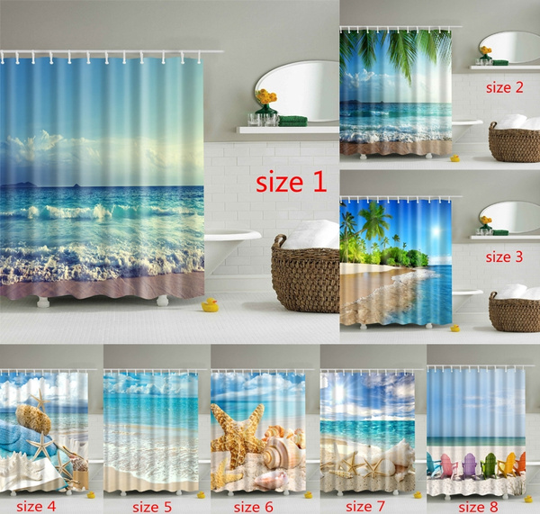 Ocean Decor Collection Tropical Palm Trees On A Sunny Island Beach Scene Panoramic View Polyester Fabric Bathroom Shower Curtain Set With Hooks Wish Ocean Decor Collection Tropical Palm, Ocean Scene Shower Curtains