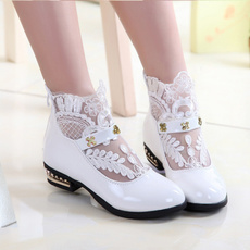 2018 New Spring Autumn Kids Girls  Zipper Flower Lace Mesh Thin Shoes Girls Ankle Boots Occasion Princess Shoes 