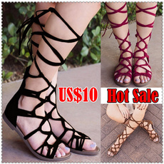 Women Motorcycle Boots Lace Up Gladiator Sandals Cutouts High Top Shoes