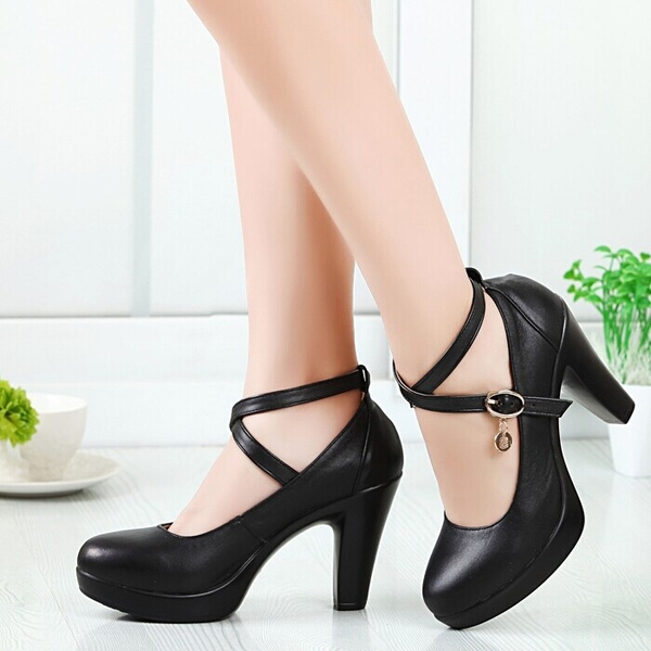 Womens Thick High Heels Round Toe  Platform Pumps Casual Shoes new us sz 