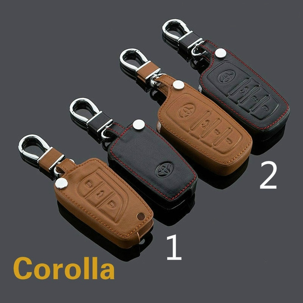 DEWEST Auto Parts Car Key Fob Cover Case for Toyota Black Leather Keyring Zipper Bag and Keychain Cover for Remote Key Fob