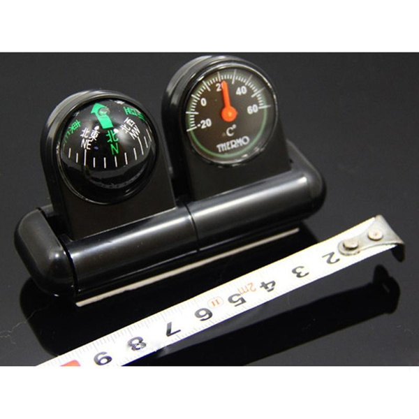 Car 2in1 Black Removable Guide Directional Ball Compass & Thermometer Adhesive