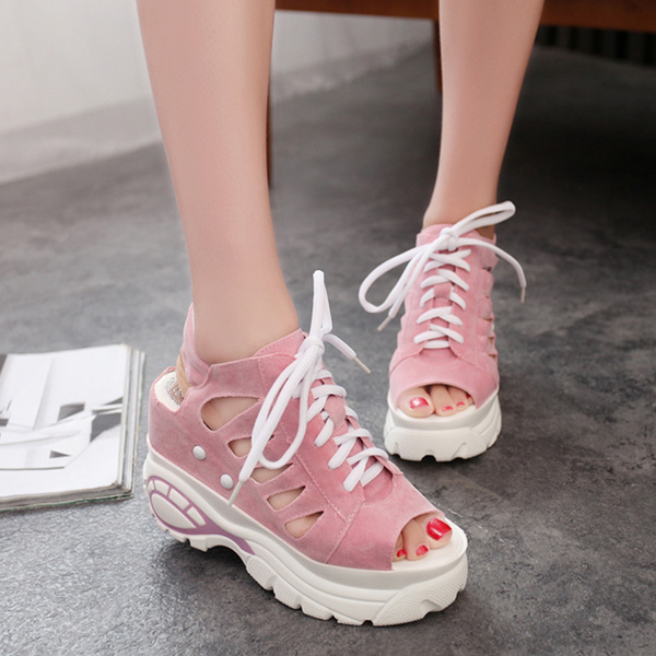 New Women Summer Thick Bottom Sandals Sneakers Wheel Bottom Platform Shoes  High Lame Fish Mouth Shoes | Wish