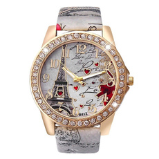 2016 New Fashion Effiel Tower Heart Printed Wristwatch Quartz Watch Gifts