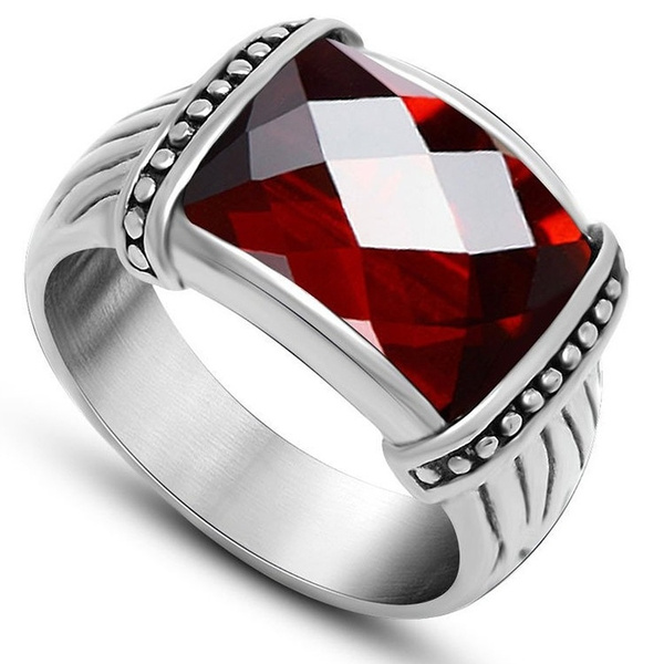 Mens silver hot sale garnet ring