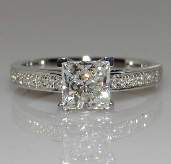 Princess Silver Natural Gemstones White Sapphire Birthstone Bride ...