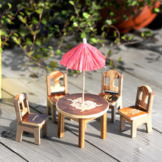 1 set Miniature Fairy Wooden Desk+Chair+Umbrella Dollhouse Garden Ornament Decor