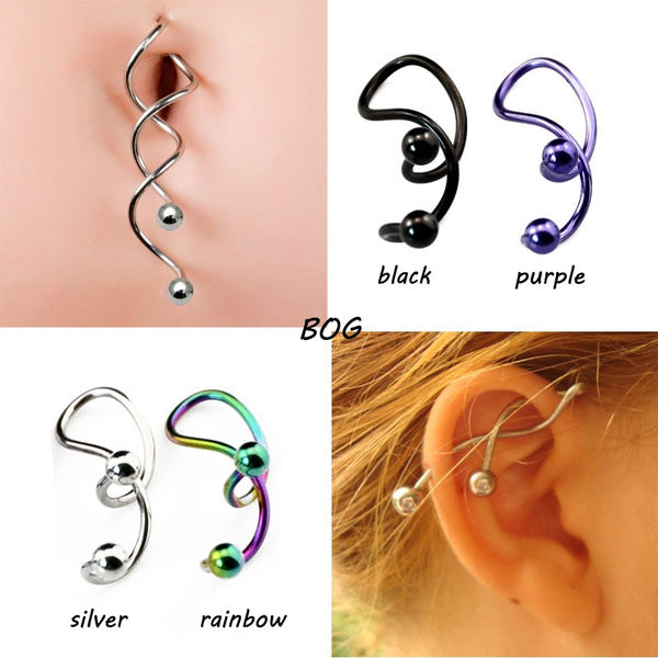 316L Surgical Steel 14 Gauge Twisted Belly Button Ring//Twister//Spiral Navel Dangle Piercing In Mixed Rainbow Colours
