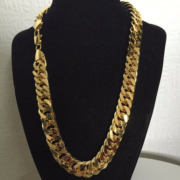 Thick Chunky Chain 24k Solid Yellow Gold GF Necklace Men 60CM