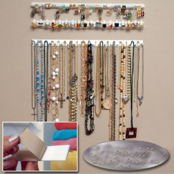 9 In 1 Adhesive Jewelry Earring Necklace Hanger Holder Organizer Packaging  Display Jewelry Rack Sticky Hooks Wall Mount Stand