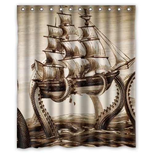 The Unique Design Ultra Clear Picture Fashion Octopus Pirate Ship Shower Curtain 60 X 72 Waterproof Shower Curtain Bathroom Wish