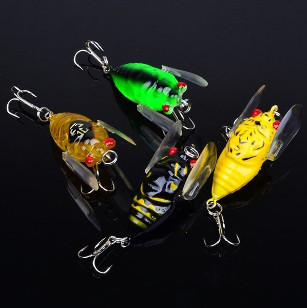 Lot 4pcs Plastic Popper Fishing Lures Bass CrankBaits Cicada Tackle  4cm/6.4g HI D030