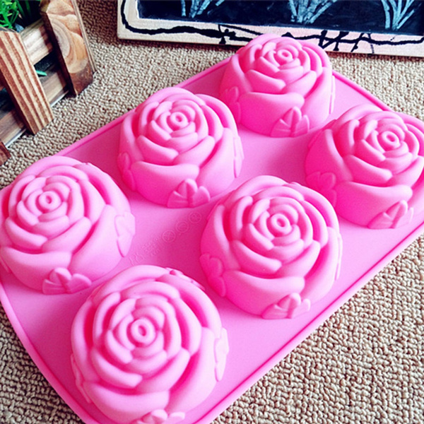 New Silicon Rose Candles Soap Molds Cake Chocolate Candy Jelly Mould 6Cavities 
