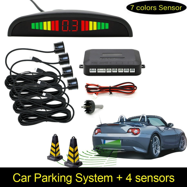 Matt Black Car Rear Reverse Radar 4 Parking Sensors Audio Alarm Kit LED Display 
