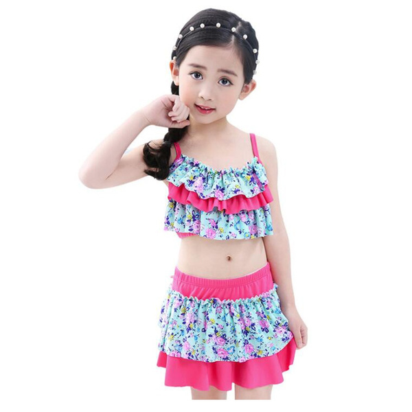 2016 Fashion Girl's Two Piece Swimwear Floral Printed Swimsuit Cute ...