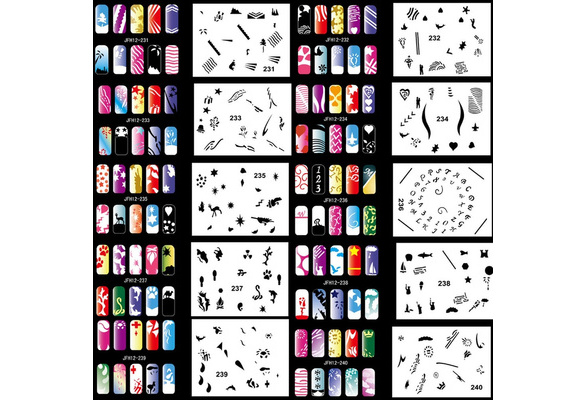 Set12 200 Designs Airbrush Nail Art Stencils 20 Template Sheets