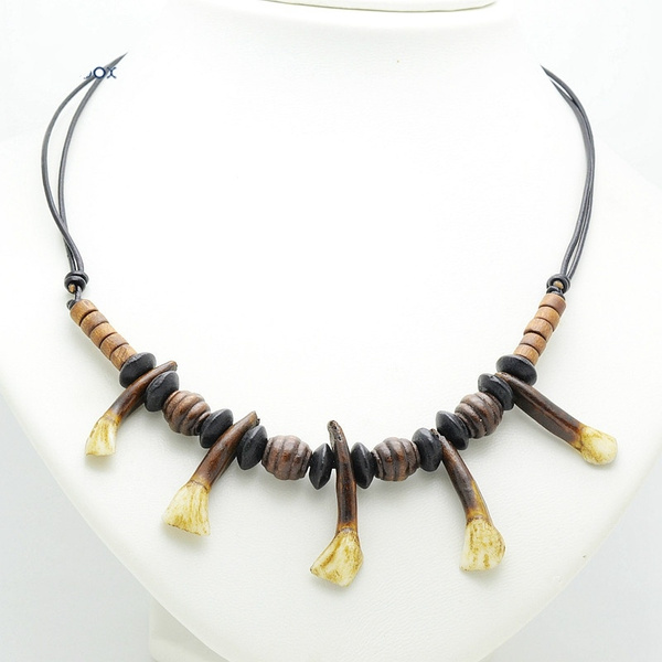 Tribal Wooden Beads Bone Necklace