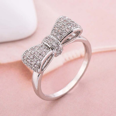 Women Fashion 925 Sterling Silver Bowknot Natural Gemstone White Sapphire Birthstone Bride Princess Wedding Engagement Ring