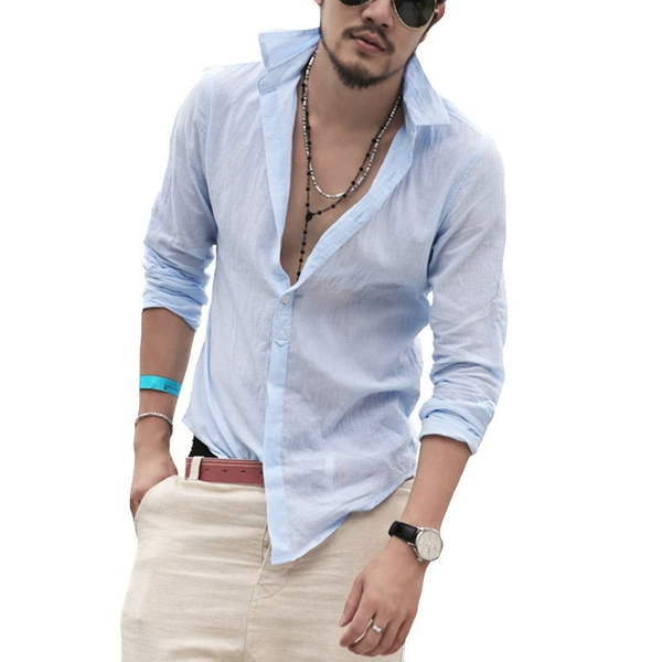 camisa de linho masculina slim fit