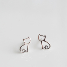 Cute Sterling Silver 925 Hollow Cat Earring Cat Studs