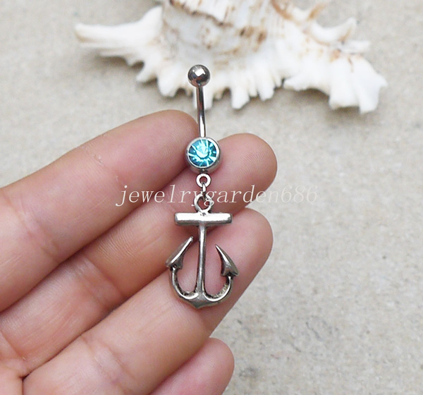 Magazijn onder Wijzer 2pcs Silver anchor belly ring,anchor Belly Button Ring ,Birthstone Navel  Piercing, Dangle Belly Ring,Belly Button Piercing | Wish