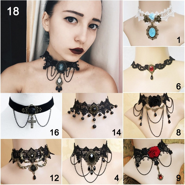 Dote Vintage Victorian Style Black Chain Gothic Choker Necklace Tassel Pendant Adjustable Stunning Steampunk Lolita Jewellery Wedding Party