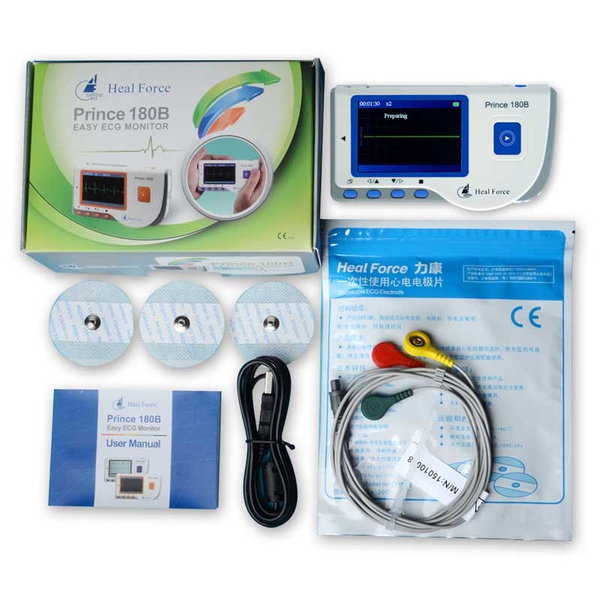 Software and USB Cable Heal Force Prince 180-B Easy Handheld Portable ECG Monitor With 3-Lead ECG Cable And Pack Of ECG Electrodes 