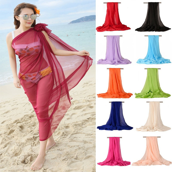 Ladies Chiffon Wrap Long Dress Sarong Pareo Beach Bikini Swimwear Cover Up Scarf 