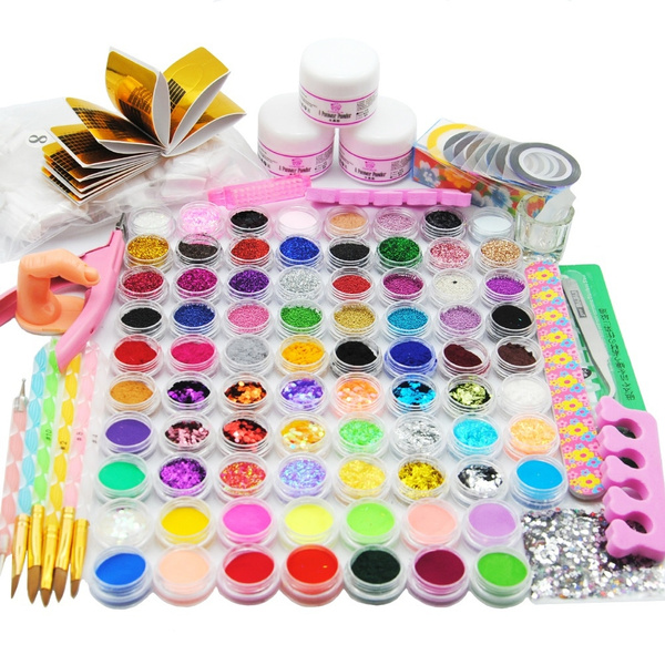Pro Full 78 Acrylic Powder Glitter Kit Nail Forms Art Brush Pump File Tool Set Acryl Nagelset Wish