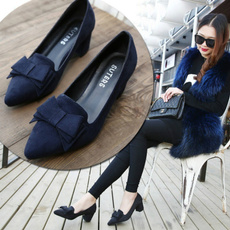 Women's Bowknot Suede  Thick with High Heels Big Yards Pointed Toe Fashion Shoes