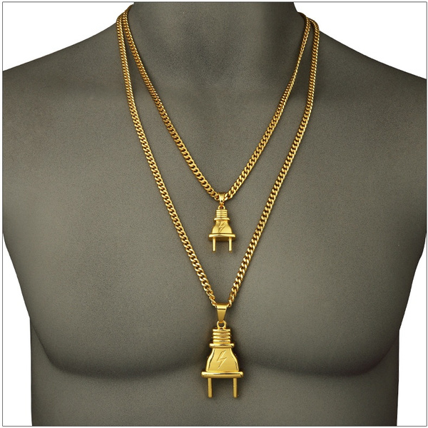 Gold Plug Pendants Cuban Link Chain 