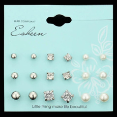 Crystal Stud Earrings Cute Ball Rhinestone Pearl Earring Set Silver Plated Pretty Jewelry Love Classics Earrings Retro Women Gold Bijoux 