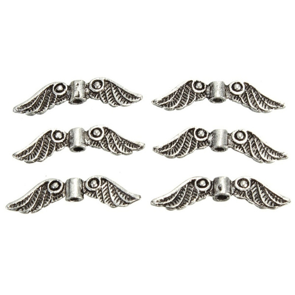 20 Pcs Silver Tone Angel Fairy Wings Charm Spacer Bead For Jewelry Making Craft