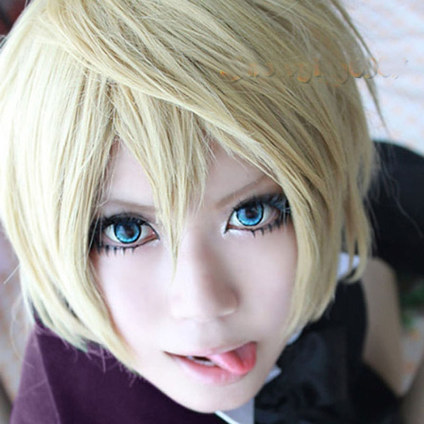 Short Blonde Bob Wig Cosplay Black Butler Alois Trancy Curly Wavy