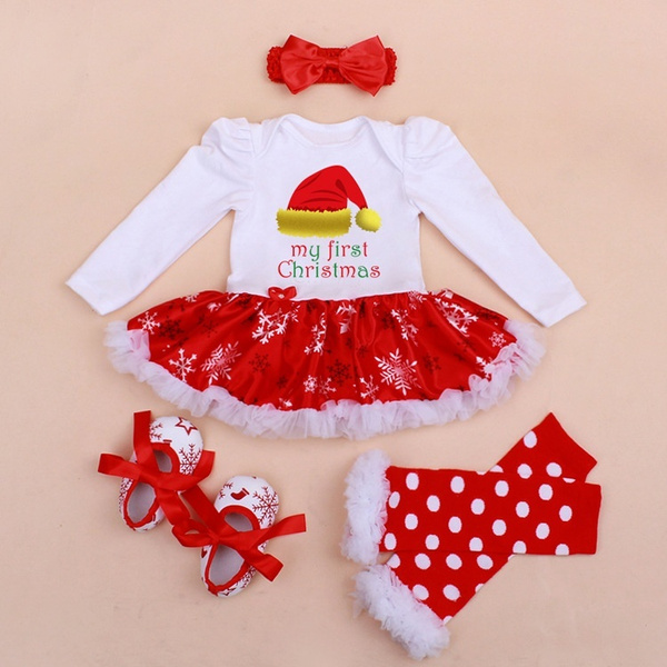 A&J DESIGN Baby Girls Christmas Outfit 1st Xmas Dress with Headband & Legging & Shoes