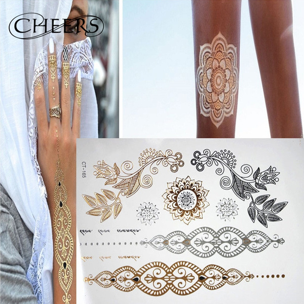 Buy 6 Pcs 70 patterns Tattoo Metallic Gold & Silver Flash Tattoo Stickers  Removable Waterproof Body Tattoo Arrows Feathers Bracelets Wrist & Arm  Bands Online at desertcartINDIA