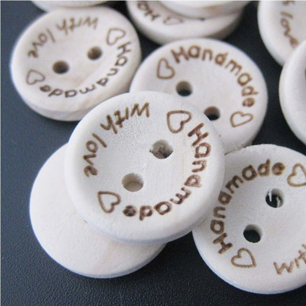 Akak Store 100 Piece Per Pack 25mm 2 Holes With Love Hearts Wood Buttons Sewing Scrapbooking Round Handmade Buttons DIY Decor Craft 