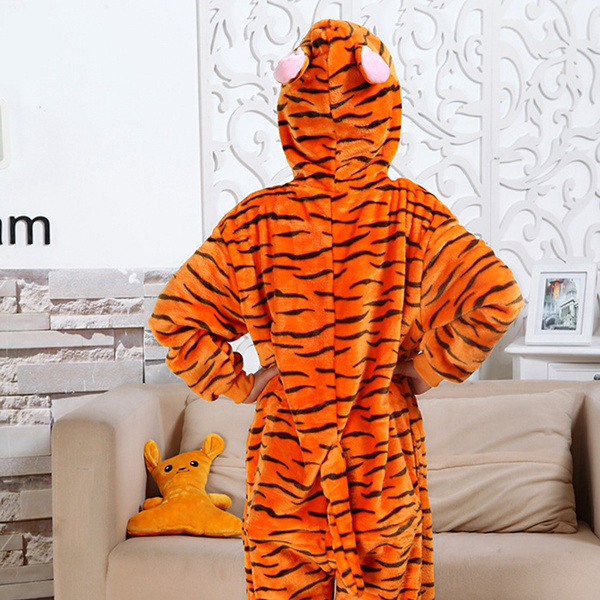 Kids Boys Girls Clothes Pijamas Flannel Pajamas Child Pyjamas Hooded Sleepwear  Cartoon Animal Orange Tiger Cosplay Design
