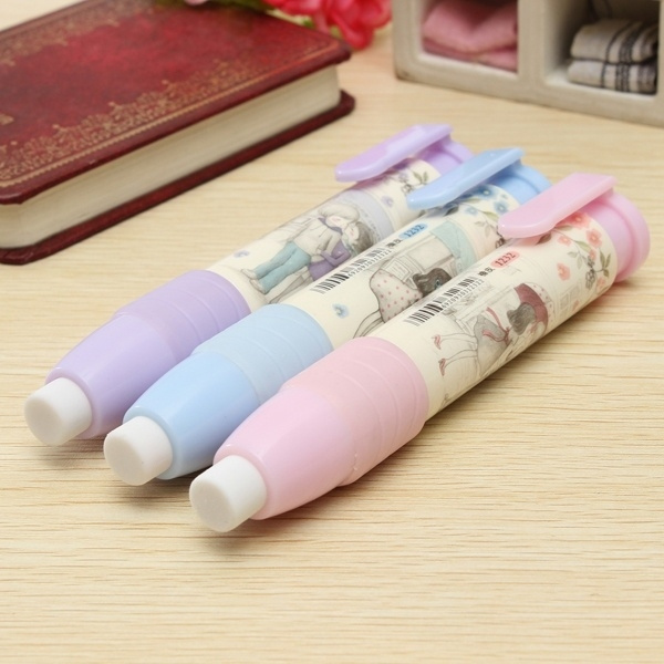 3Colors Pen Shape Eraser Rubber Students Stationery School Home Kids Gift H$