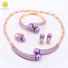 goldplated, pearlearringandnecklaceset, crystal pendant, Fashion