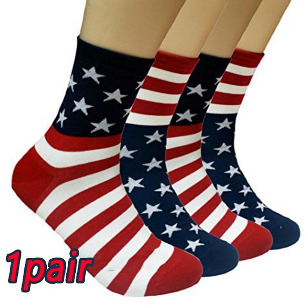 Men's USA American Flag Cotton Blend Crew Socks One Size Fits All Wish
