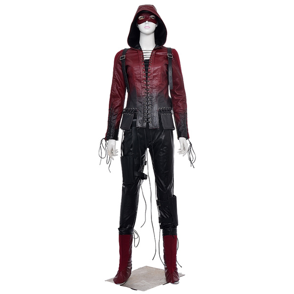 Thea Queen Speedy Costume Red Arrow Willa Holland Cosplay Red Black Leather Jacket Halloween Party Outfit for Women