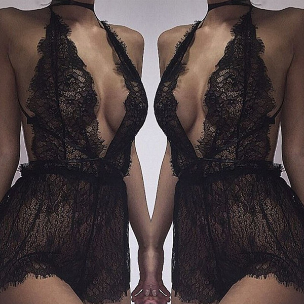 Womens Sexy Lingerie Lace Dress Underwear Black Babydoll Sleepwear G string HOT